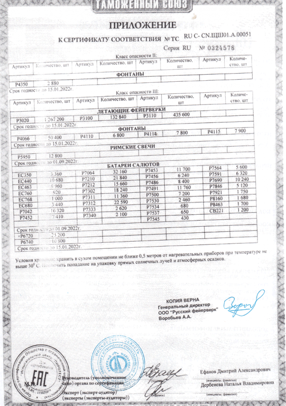 Сертификат соответствия № 0324578  - Оренбург | orenburg.salutsklad.ru 